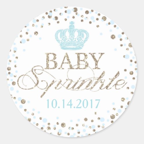 Silver Glitter Blue Crown Royal Prince Baby Shower Classic Round Sticker