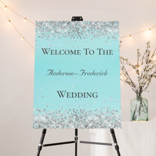 Silver Glitter Blue Elegant Wedding Welcome Sign