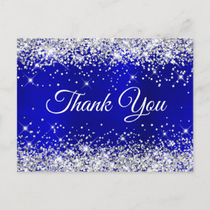 Silver Glitter Blue Foil 21st Birthday Thank You Postcard