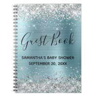 Silver Glitter Blue Foil Baby Shower Guestbook Notebook