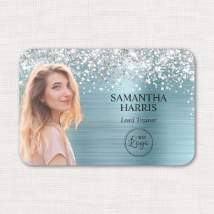 Silver Glitter Blue Foil Cutout Photo and Logo Name Tag