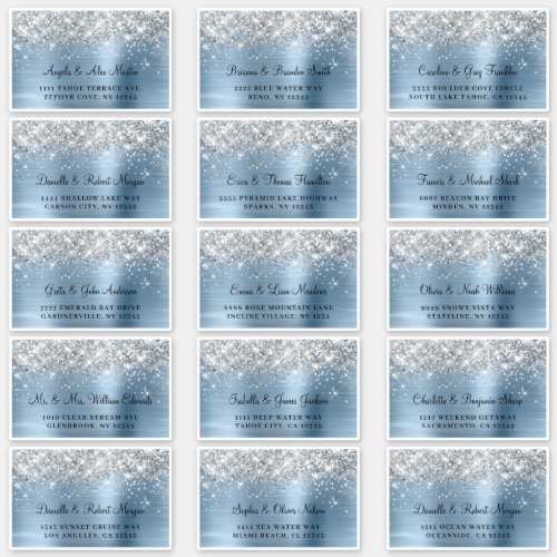 Silver Glitter Blue Foil Wedding Address Labels