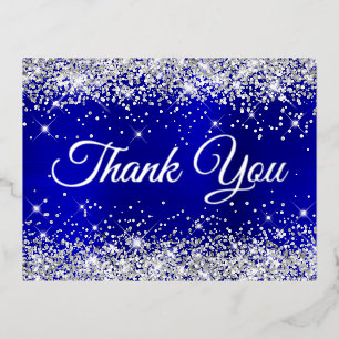 Silver Glitter Blue Ombre 21st Birthday Thank You Foil Invitation Postcard