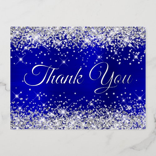 Silver Glitter Blue Ombre 21st Birthday Thank You Foil Invitation Postcard