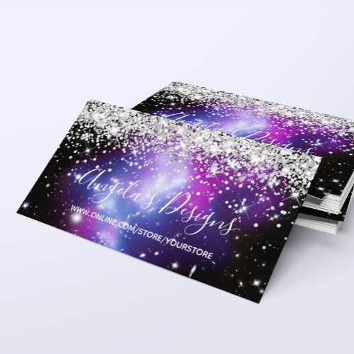 Silver Glitter Blue Purple Galaxy Online Store Business Card