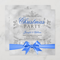 Silver Glitter & Blue Ribbon | Xmas Holiday  Invitation