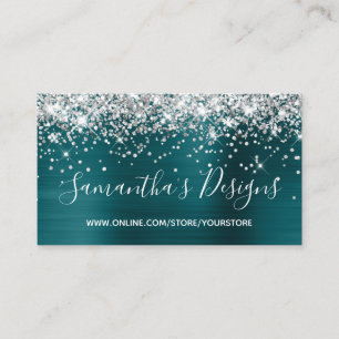 Silver Glitter Blue Teal Foil Online Store Business Card