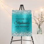 Silver Glitter Blue Turquoise Foil 18th Birthday Foam Board<br><div class="desc">A modern elegant calligraphy with a modern all caps style font in black. Create your own 18th birthday milestone birthday party celebration welcome foam board sign for your friend. The background features a faux sparkly silver glitter with a brushed metal aqua blue turquoise foil digital art graphic that prints like...</div>