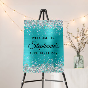 Silver Glitter Blue Turquoise Foil 18th Birthday Foam Board