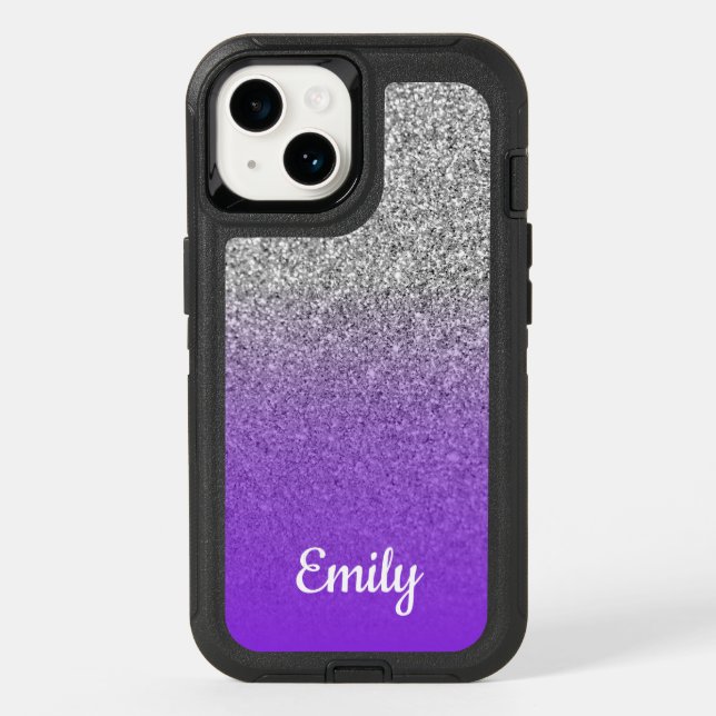 Silver Glitter Blue Violet Ombre Personalized Otterbox iPhone Case (Back)