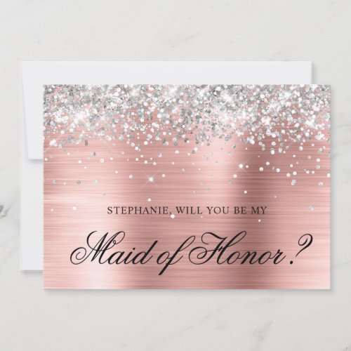 Silver Glitter Blush Foil Maid of Honor Proposal Invitation