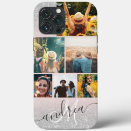 Silver glitter blush monogram 6 photos collage iPhone 13 pro max case