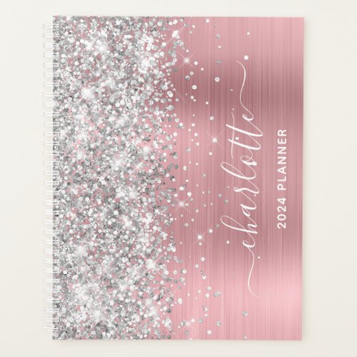 Silver Glitter Blush Pink Foil Swash Signature Planner