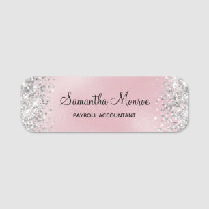 Silver Glitter Blush Pink Foil Title Name Tag