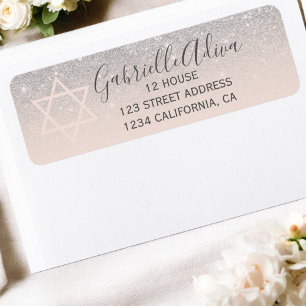 Silver glitter blush pink girly bat mitzvah label