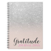 Gratitude journal silver pink florals glitter dust