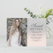 Silver glitter blush pink ombre photo Sweet 16 Invitation (Standing Front)