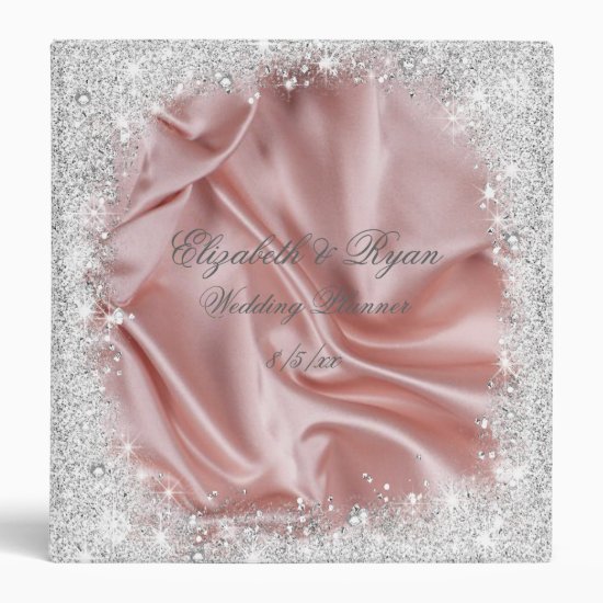 Silver Glitter Blush Pink Satin Custom Wedding 3 Ring Binder