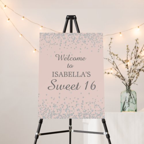 Silver Glitter Blush Pink Sweet 16 Welcome Name Foam Board