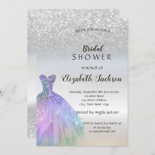 Silver Glitter BokehChic Dress Bridal Shower Invitation