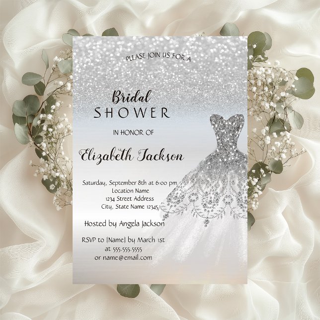 Silver Glitter Bokeh  Dress Bridal Shower Invitation (Creator Uploaded)