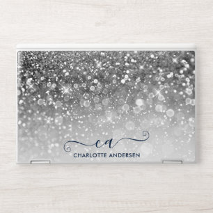 Silver Glitter Bokeh Ombre Monogram Name  HP Laptop Skin