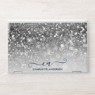 Silver Glitter Bokeh Ombre Monogram Name  HP Laptop Skin