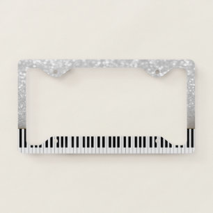Silver Glitter Bokeh Ombre,Piano Key License Plate Frame