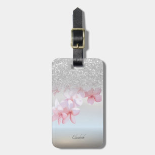 Silver Glitter Bokeh Ombre,Plumeria  -Personalized Luggage Tag