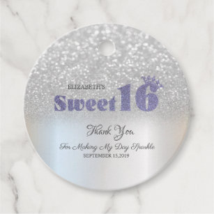 Custom Sweet 16 Thank You Favor Tags with String, Set of 60, Blush Pink Glitter | Andaz Press