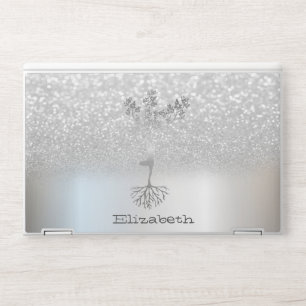 Silver Glitter Bokeh Tree Women Silhouette HP Laptop Skin