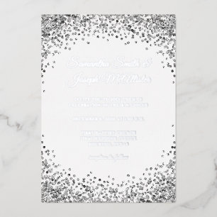 Silver Glitter Border Black Wedding Foil Invitation
