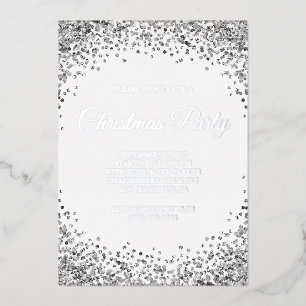 Silver Glitter Border White Christmas Party Foil Invitation