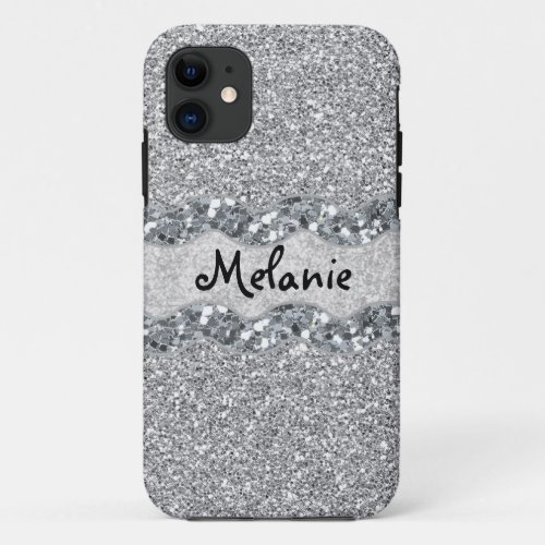 Silver Glitter Bric Brac Monogram iPhone 11 Case