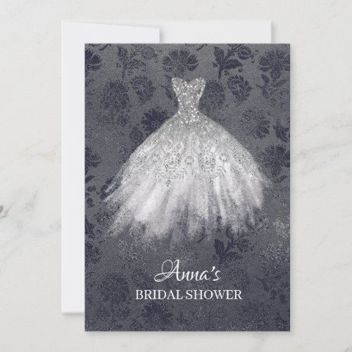  Silver Glitter Bridal Dress Bridal Gown Shower Invitation