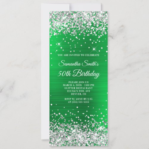Silver Glitter Bright Green Foil 50th Birthday Invitation