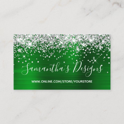 Silver Glitter Bright Green Foil Online Store Business Card