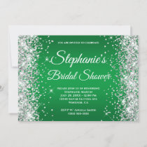 Silver Glitter Bright Green Ombre Fancy Monogram Invitation