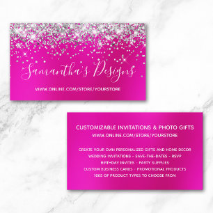 Silver Glitter Bright Hot Pink Blur Online Store Business Card