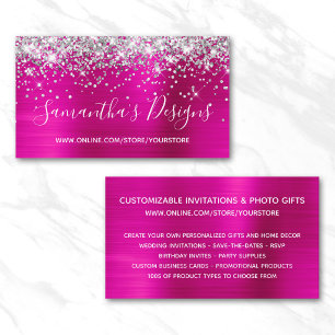 Silver Glitter Bright Hot Pink Foil Online Store Business Card