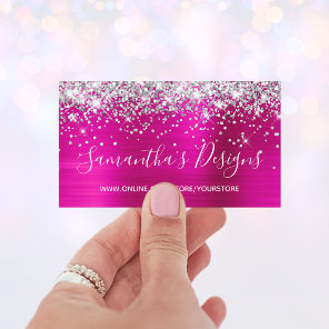 Silver Glitter Bright Hot Pink Foil Online Store Business Card