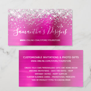 Silver Glitter Bright Hot Pink Online Store Foil Business Cards