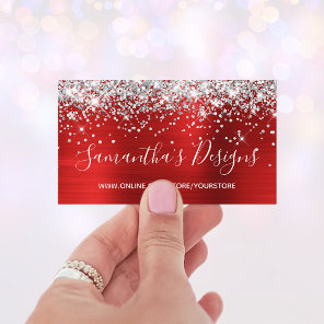 Silver Glitter Bright Red Foil Online Store Business Card