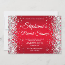 Silver Glitter Bright Red Ombre Fancy Monogram Invitation