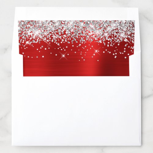 Silver Glitter Bright Red Ombre Foil Envelope Liner