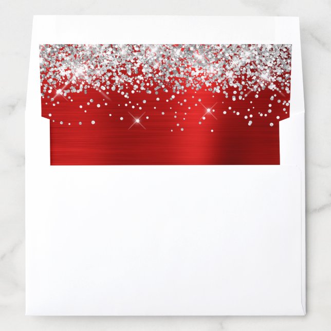 Silver Glitter Bright Red Ombre Foil Envelope Liner (In Envelope)