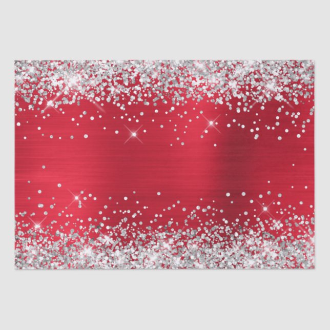 Silver Glitter Bright Red Ombre Foil Tissue Paper (Front)