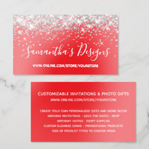 Silver Glitter Bright Red Online Store Foil Business Cards