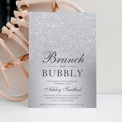 Silver glitter brunch bubbly bridal shower invitation