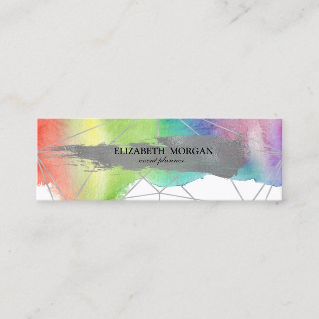 Silver Glitter Brush Stroke,Watercolor Splash Mini Business Card (Front)